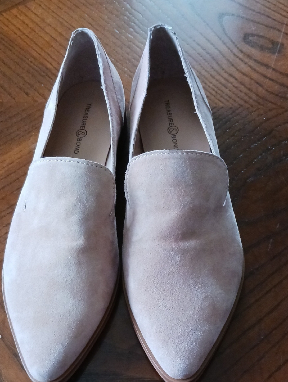 Treasure & Bond Blush Suede Pointed-Toe Slip-On Loafers